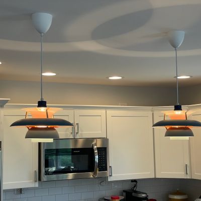 Kitchen Light Fixture With Modern Pendant Lights And Microwave