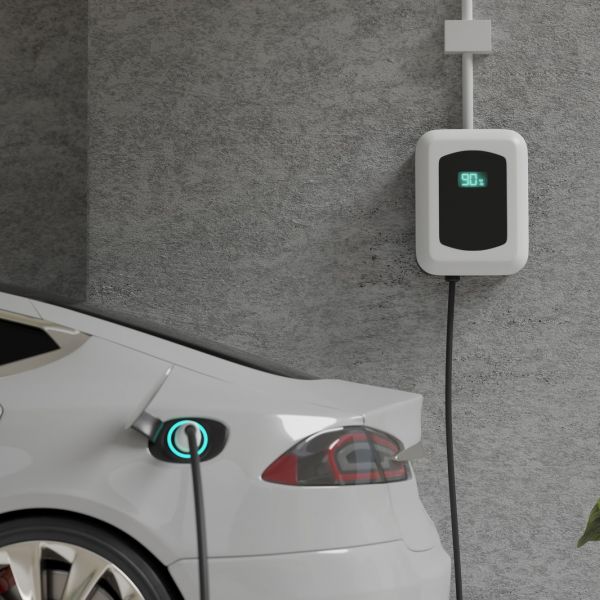 Electric Car Charging In Modern Garage With Wall Mounted Unit Odenton Md