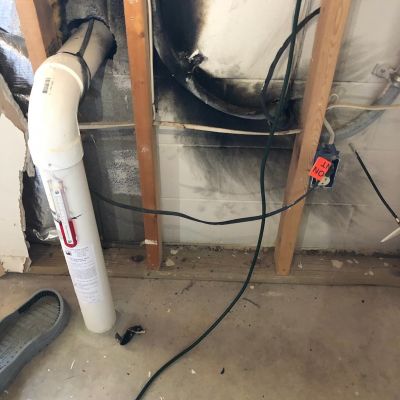Leaking Pipe With Black Mold On Wall And Wiring Safety Warning