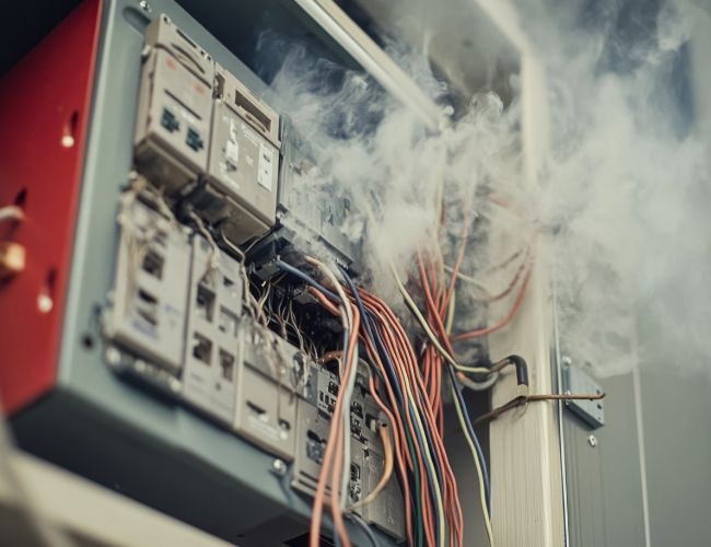 Smoking Wiring In Electrical Panel With Damaged Circuit Breakers Odenton Md