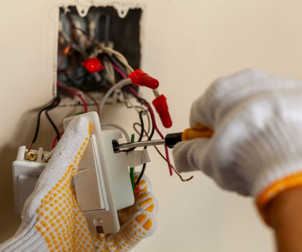 Electrician Working On Wall Switch Wiring Repairing Device Odenton Md