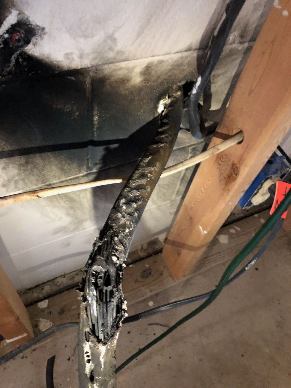 Burned Electric Cable In Wall With Smoke Damage Laurel Md