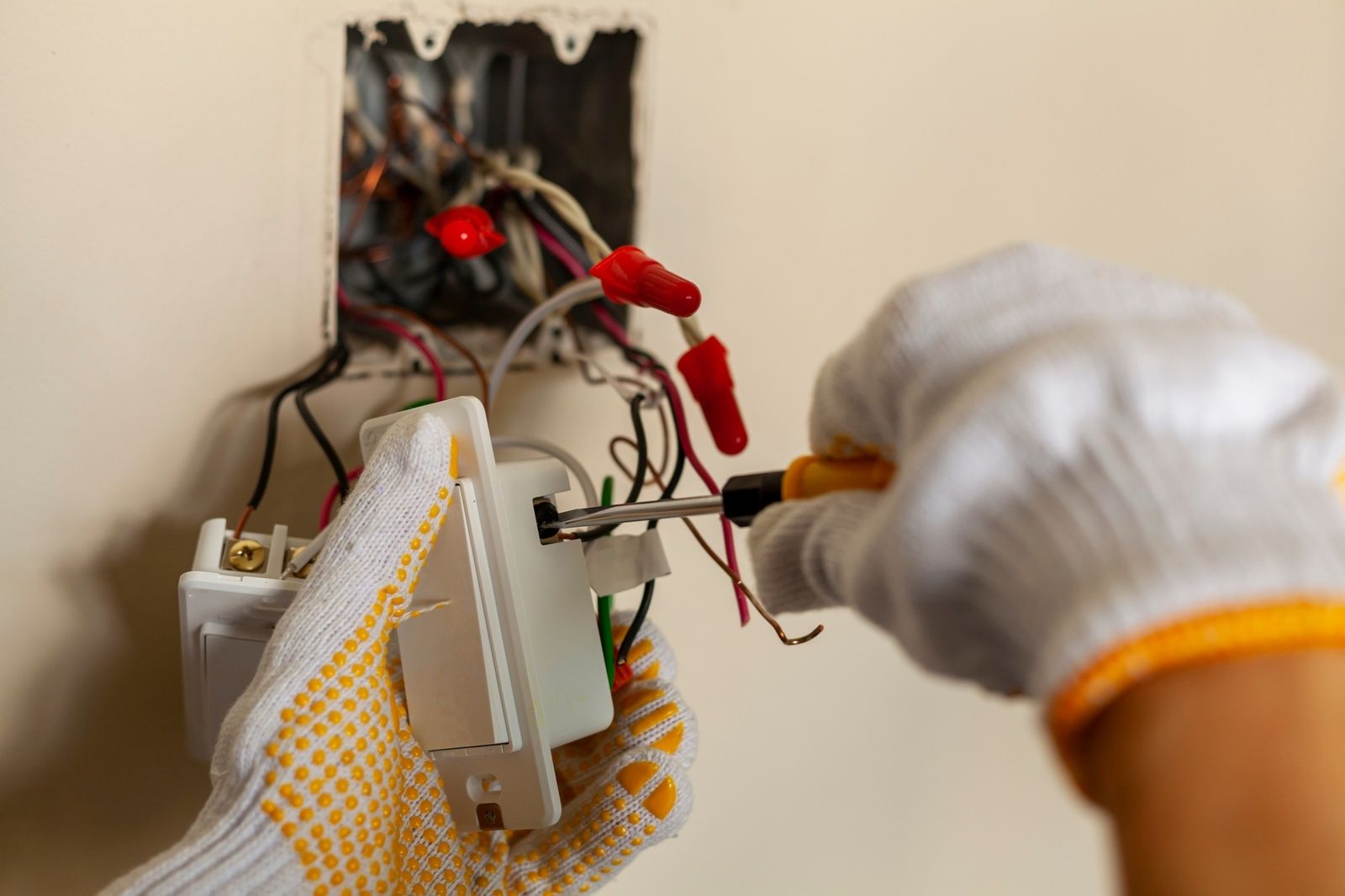Electrician Working On Wall Switch Wiring Repairing Device Crofton Md