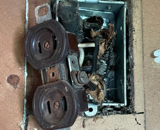Old Broken Electrical Outlet With Burned Wires And Damage Odenton Md