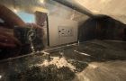 Kitchen Countertop Electric Outlet With Reflection In Surface