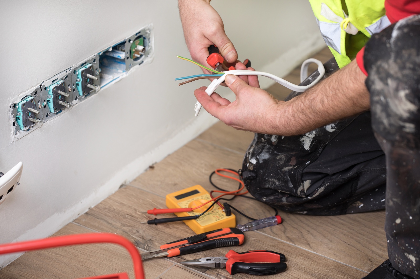 Electrical Wiring Installation By Electrician With Tools Hanover Md