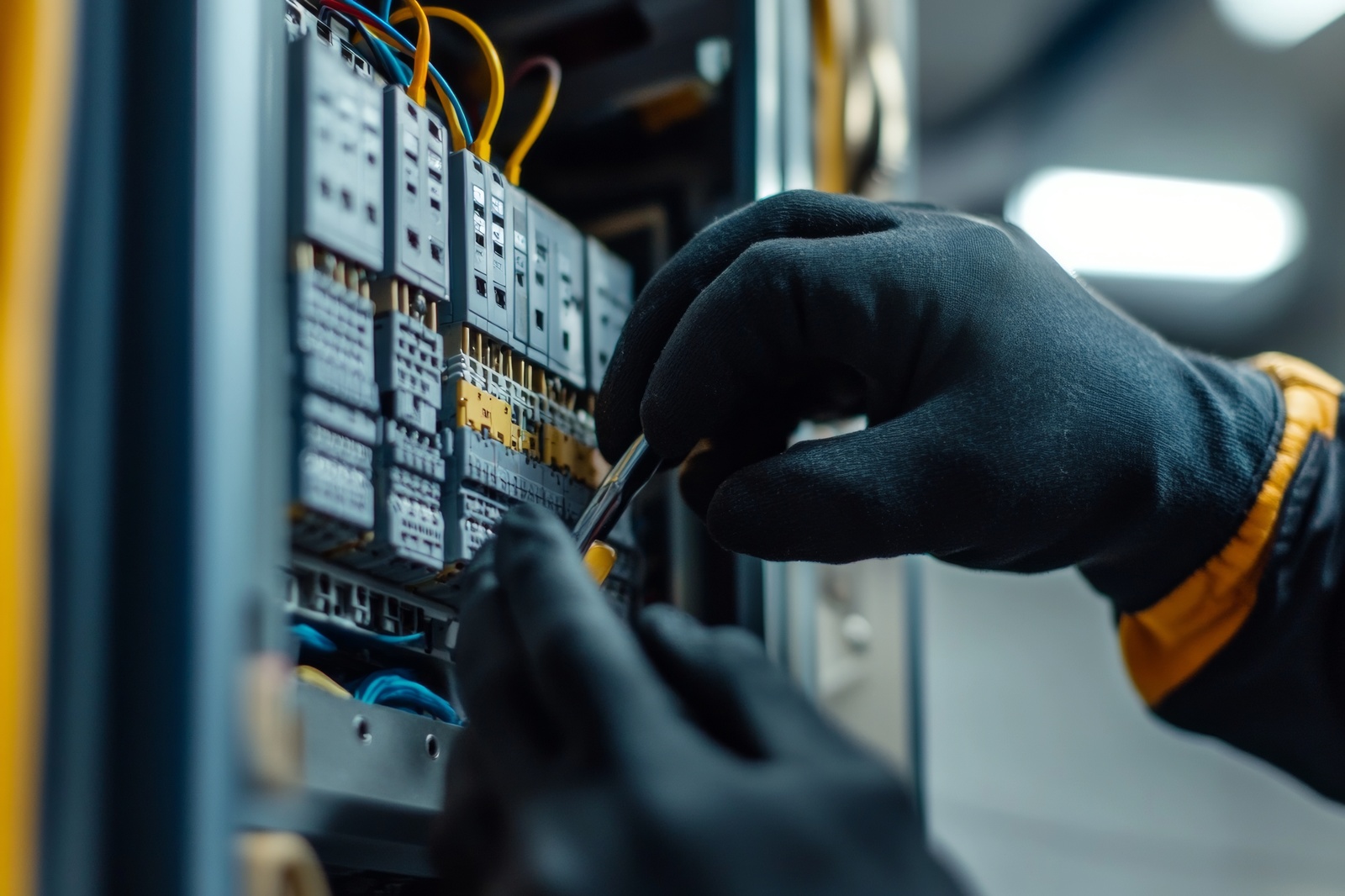 Electrician Repairing Electrical Panel With Gloves And Tools Laurel Md