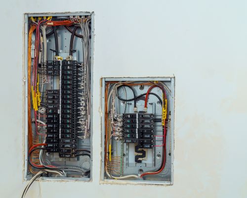 Electrical Panel With Wiring And Circuit Breakers In Wall Ellicott City Md