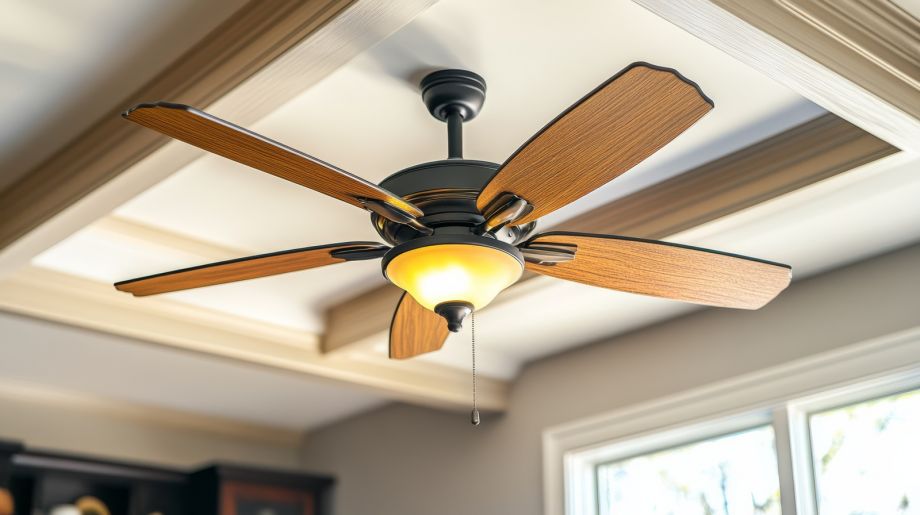 Ceiling Fan With Wooden Blades And Lighting Fixture