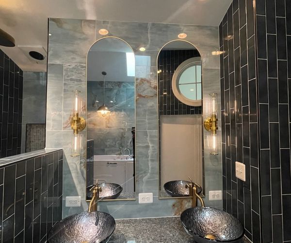 Modern Bathroom With Double Sink And Mirrors In Unique Design Columbia Md