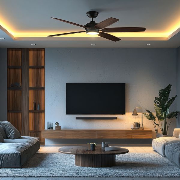 Modern Living Room With Sofa Television And Ceiling Fan Severn Md