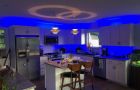 Beautiful Modern Kitchen With Blue Lighting And Furniture