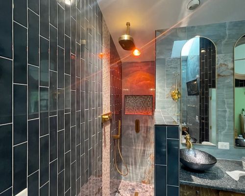 Modern Bathroom With Stylish Tiles And Ambient Lighting Severn Md